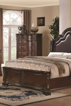 Dark Brown Bed Set with Side Tables and Dressing Table