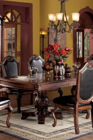 Luxury Dark Brown Dining Table Set with 6 Chairs